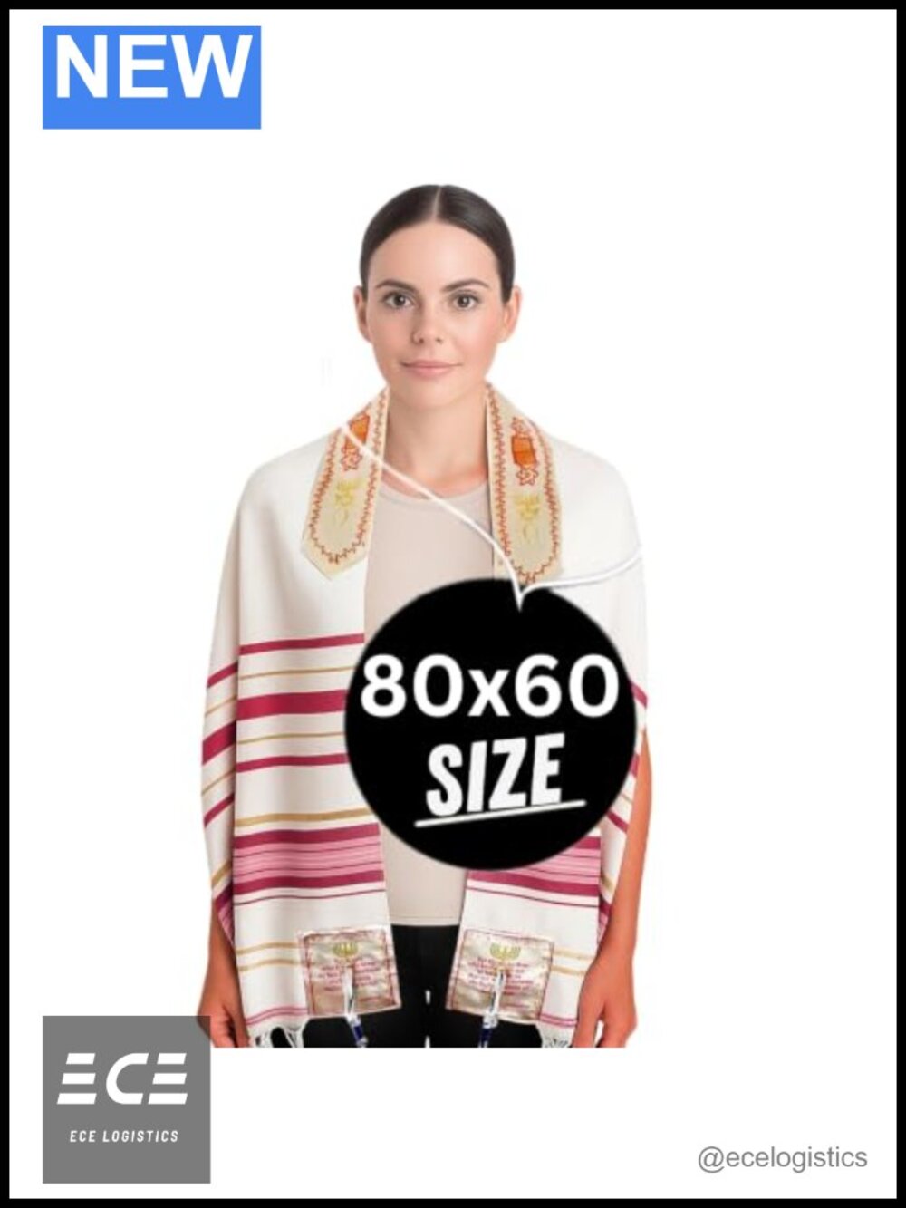 Classic New Covenant Tallit Prayer Shawl 80x60 Acrylic Wrap with Bag